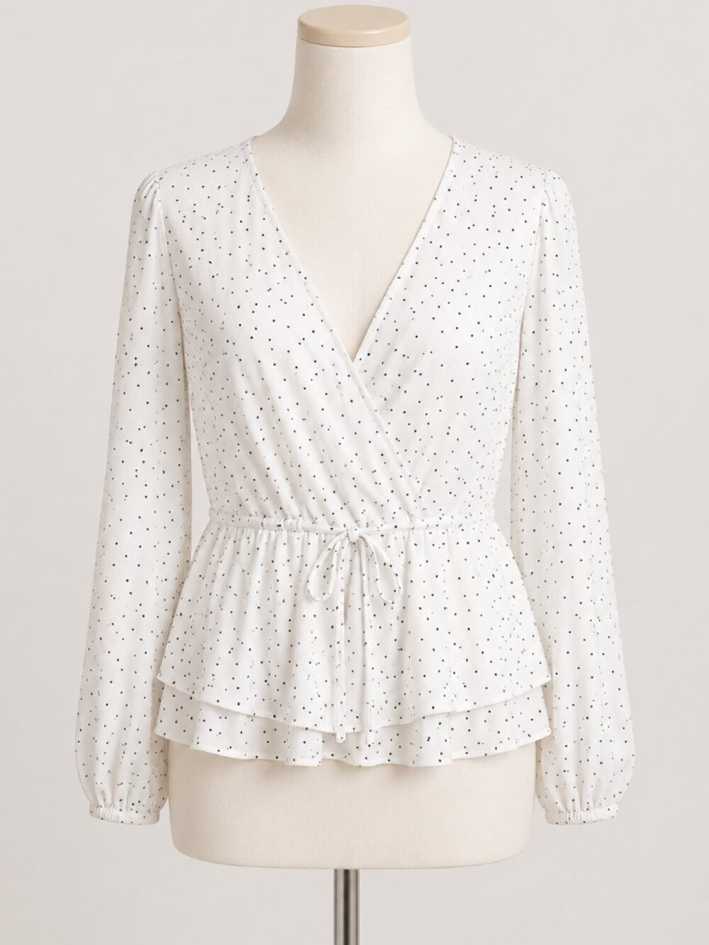 H&M Polka Dot Wrap Peplum Blouse Women's M NWT White Black Cotton Top